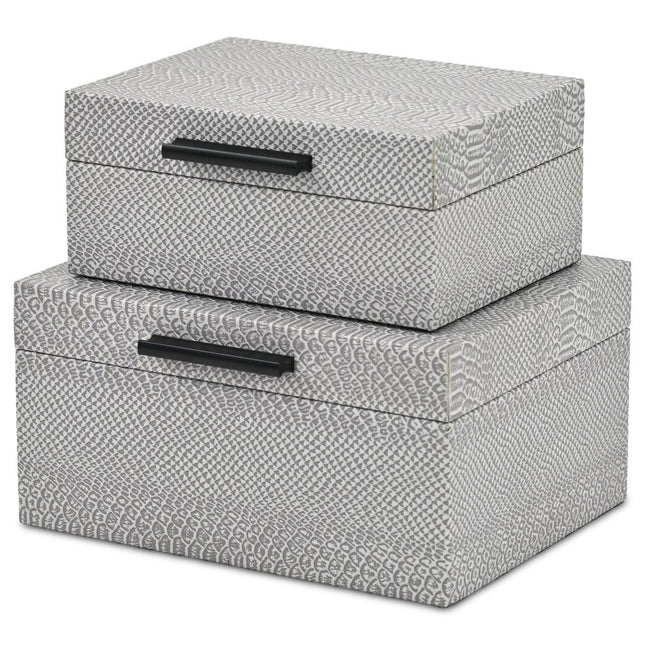Set of Two Gray Wood Hand Painted Decorative Box