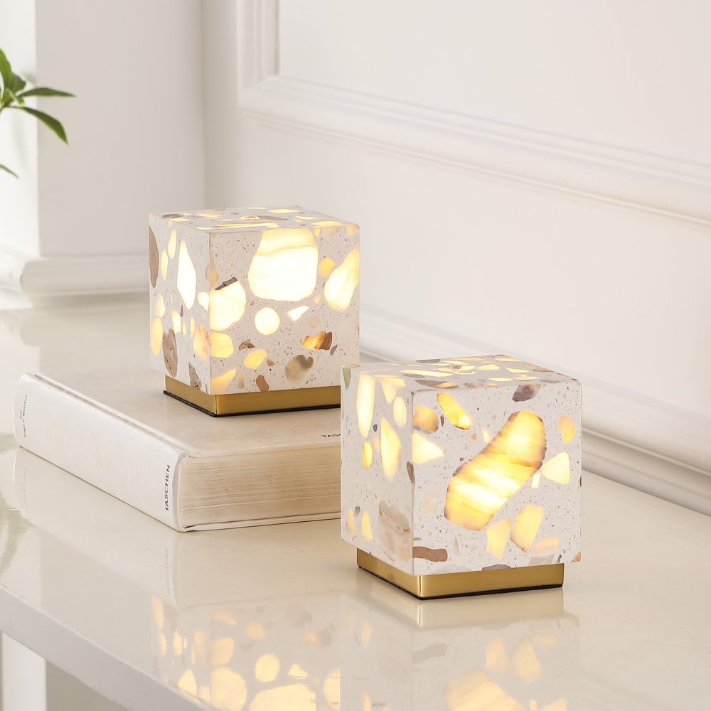 Set of Two 5" Gold Square USB Table Lamps LED With Square Shades