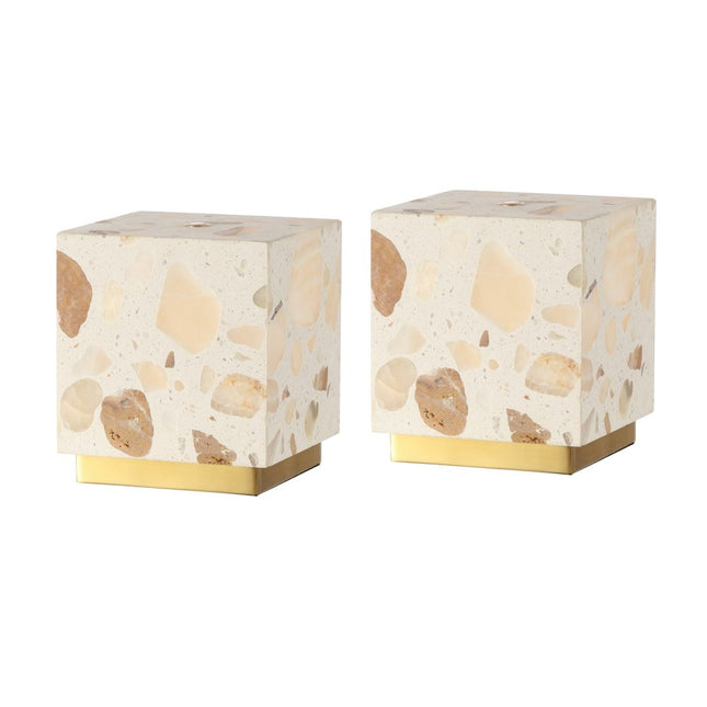 Set of Two 5" Gold Square USB Table Lamps With Square Shades HomeRoots