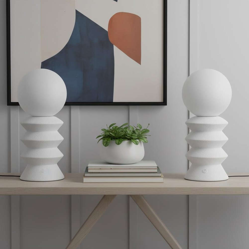 Set of Two 13" Clear Geometric Table Lamps LED With Globe Shades