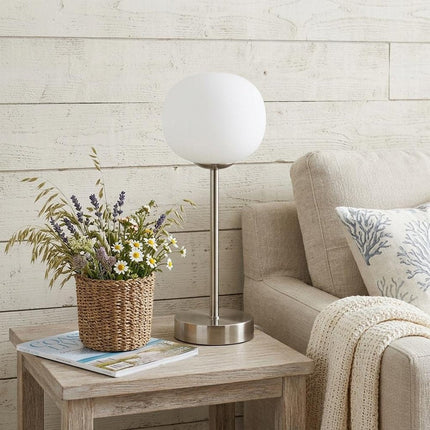 12" Nickel Novelty USB Table Lamp With Globe Shade HomeRoots