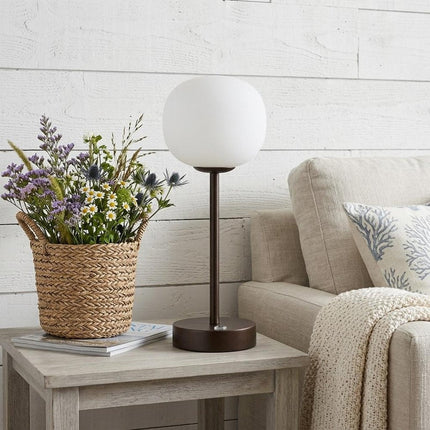 12" Antiqued Bronze Novelty USB Table Lamp With Globe Shade HomeRoots