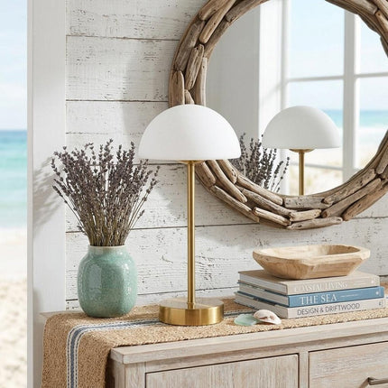 13" Gold USB Table Lamp With Dome Shade HomeRoots