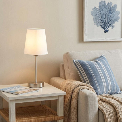 13" Nickel USB Table Lamp With Empire Shade HomeRoots