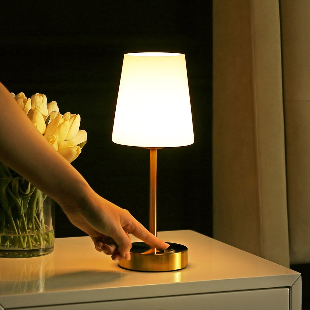 13" Gold USB Table Lamp LED With Empire Shade