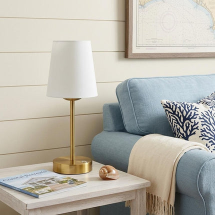 13" Gold USB Table Lamp With Empire Shade HomeRoots