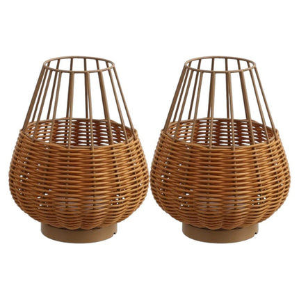 Set of Two 10" Brown Round USB Table Lamps LED With Globe Shades HomeRoots