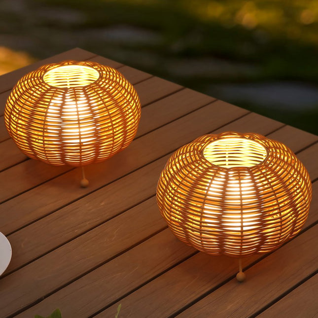 Set of Two 6" Brown Lantern USB Table Lamps With Globe Shades HomeRoots