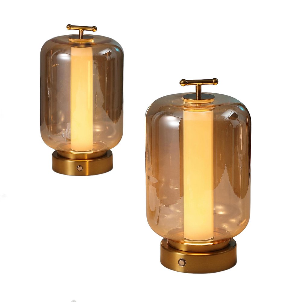 Set of Two 11" Gold Lantern USB Table Lamps LED