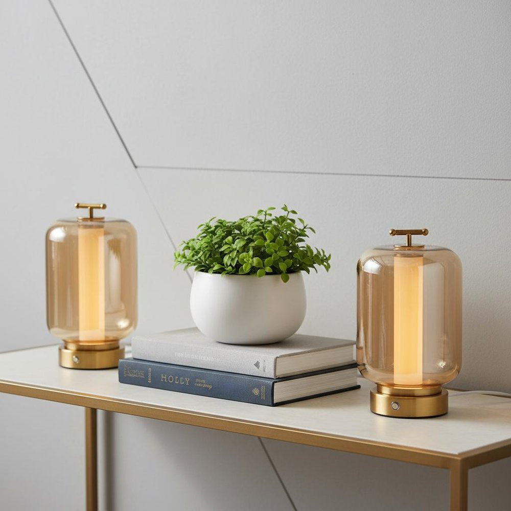 Set of Two 11" Gold Lantern USB Table Lamps LED