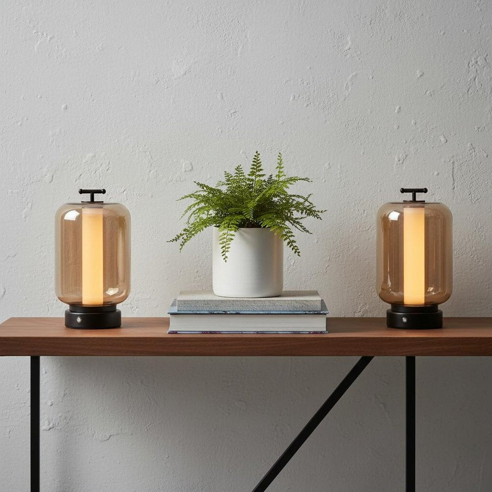 Set of Two 11" Black Lantern USB Table Lamps LED