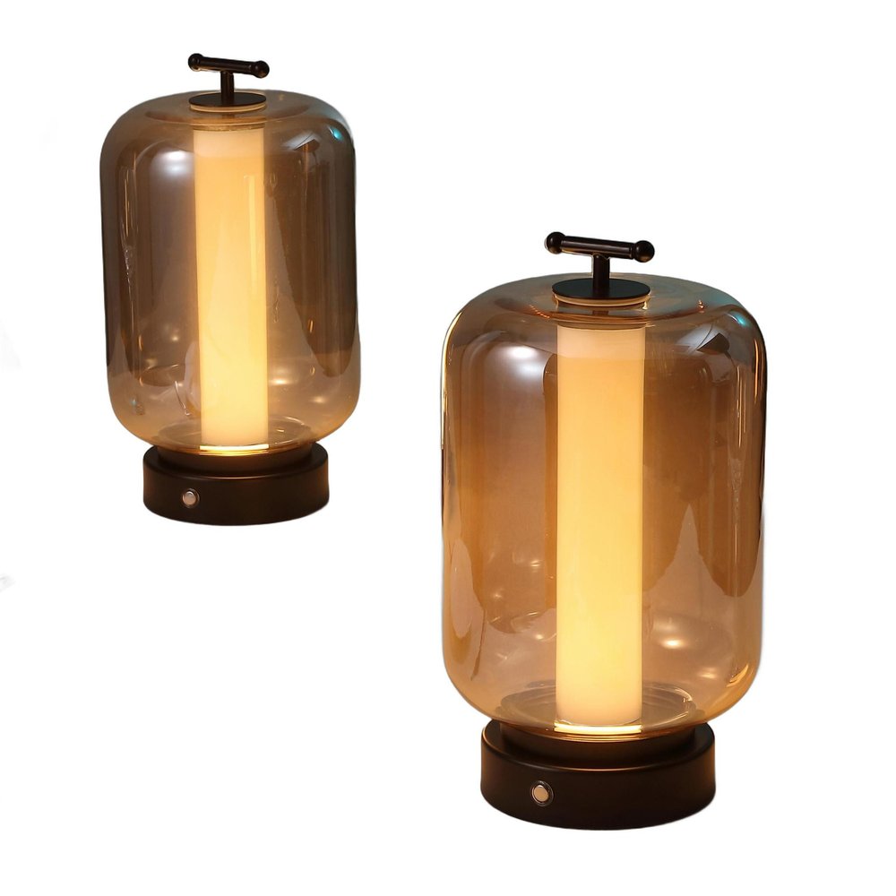 Set of Two 11" Black Lantern USB Table Lamps LED