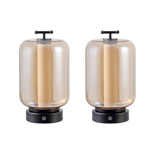Set of Two 11" Black Lantern USB Table Lamps HomeRoots