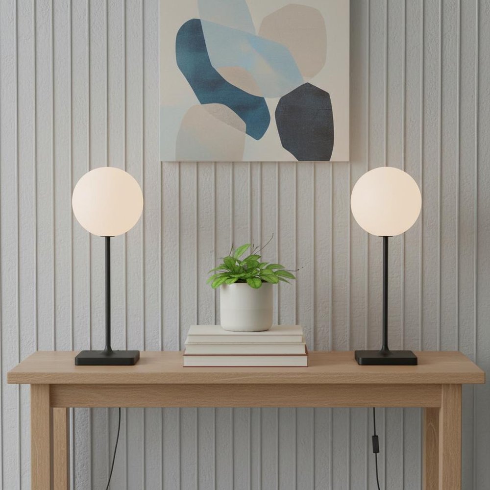 Set of Two 18" Black USB Table Lamps LED