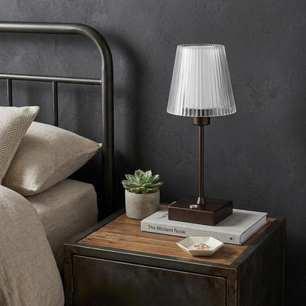 13" Antiqued Bronze USB Table Lamp With Empire Shade HomeRoots