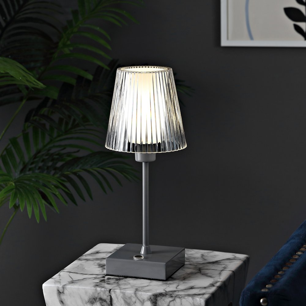 13" Gray USB Table Lamp LED With Empire Shade