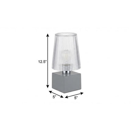13" Gray USB Table Lamp With Empire Shade