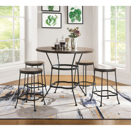 ACME 71890 Qamar 5 Piece Pack Counter Height Set, Walnut & Antique Black