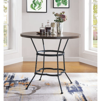 ACME 71890 Qamar 5 Piece Pack Counter Height Set, Walnut & Antique Black