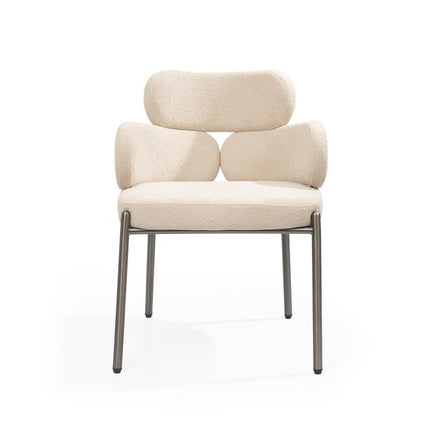 Beige and Gunmetal Boucle and Steel Dining Arm Chair HomeRoots