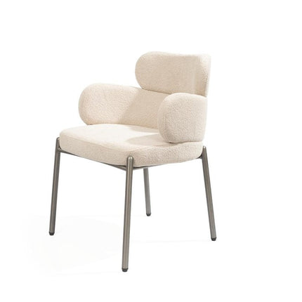 Beige and Gunmetal Boucle and Steel Dining Arm Chair HomeRoots