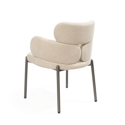 Beige and Gunmetal Boucle and Steel Dining Arm Chair