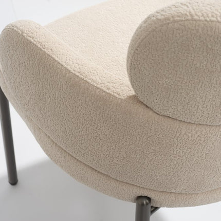 Beige and Gunmetal Boucle and Steel Dining Arm Chair