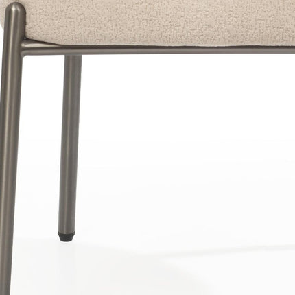 Beige and Gunmetal Boucle and Steel Dining Arm Chair