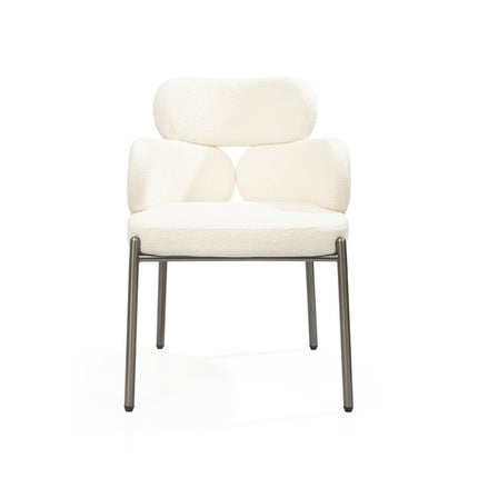 White and Gunmetal Boucle Dining Arm Chair