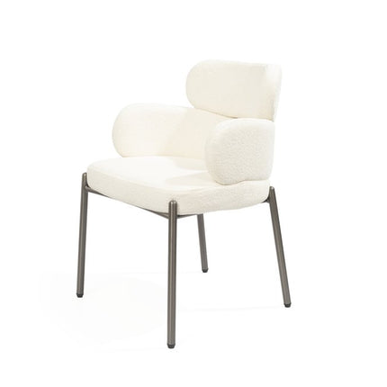 White and Gunmetal Boucle Dining Arm Chair