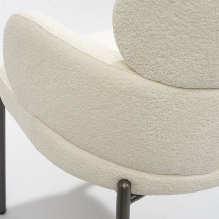White and Gunmetal Boucle Dining Arm Chair