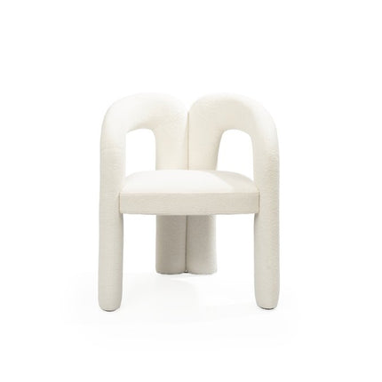 White Boucle Partially Open Back Dining Arm Chair