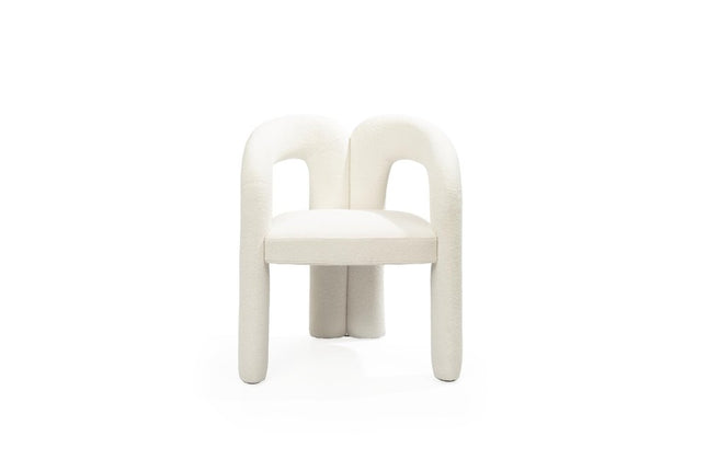 White Boucle Partially Open Back Dining Arm Chair HomeRoots