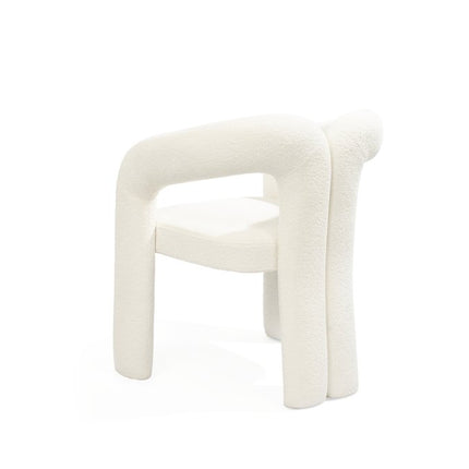 White Boucle Partially Open Back Dining Arm Chair