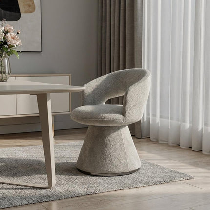 Dark Gray Boucle Partially Open Back Swivel Dining Arm Chair