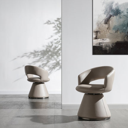 Gray Faux Leather and Steel Open Back Swivel Dining Arm Chair