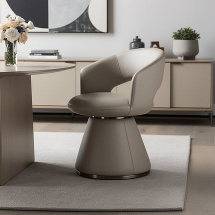 Gray Faux Leather and Steel Open Back Swivel Dining Arm Chair