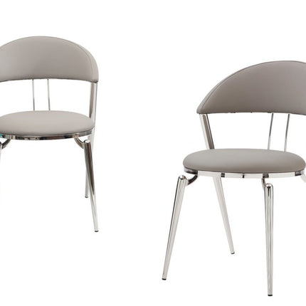 Set of Two Gray and Silver Faux Leather and Stainless Steel Open Back Dining Side Chairs HomeRoots