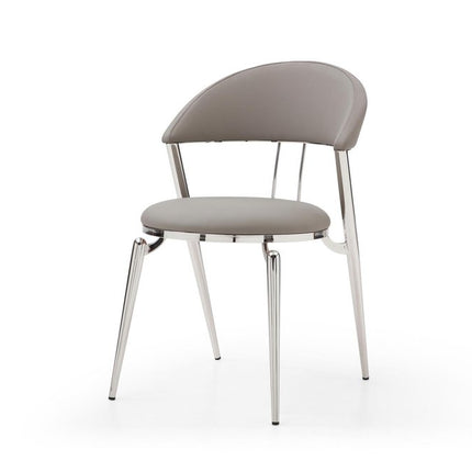 Set of Two Gray and Silver Faux Leather and Stainless Steel Open Back Dining Side Chairs HomeRoots