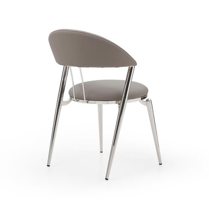 Set of Two Gray and Silver Faux Leather and Stainless Steel Open Back Dining Side Chairs HomeRoots