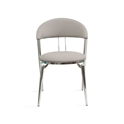 Set of Two Gray and Silver Faux Leather and Stainless Steel Open Back Dining Side Chairs
