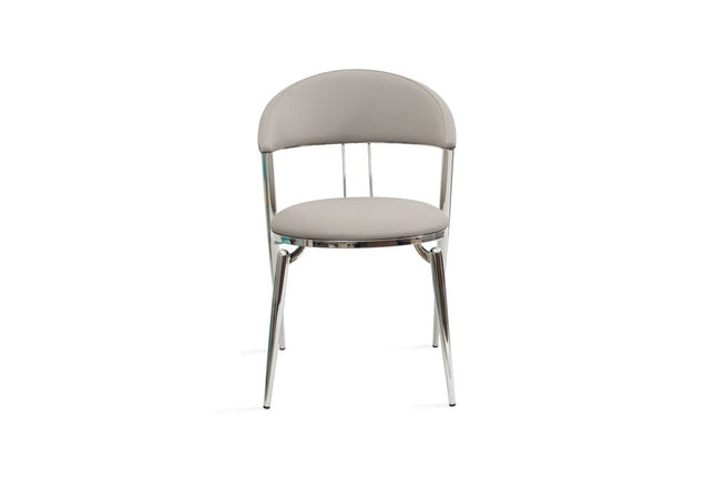 Set of Two Gray and Silver Faux Leather and Stainless Steel Open Back Dining Side Chairs HomeRoots