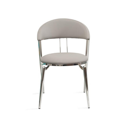 Set of Two Gray and Silver Faux Leather and Stainless Steel Open Back Dining Side Chairs HomeRoots
