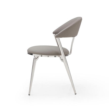 Set of Two Gray and Silver Faux Leather and Stainless Steel Open Back Dining Side Chairs HomeRoots
