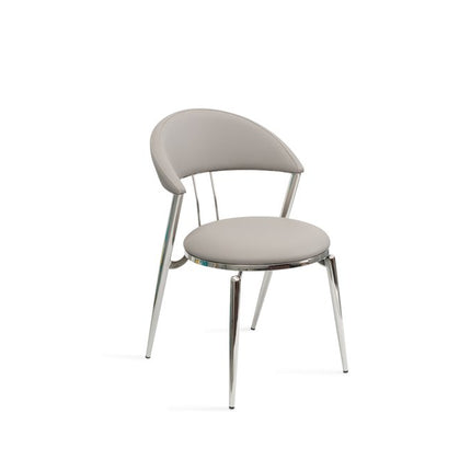 Set of Two Gray and Silver Faux Leather and Stainless Steel Open Back Dining Side Chairs