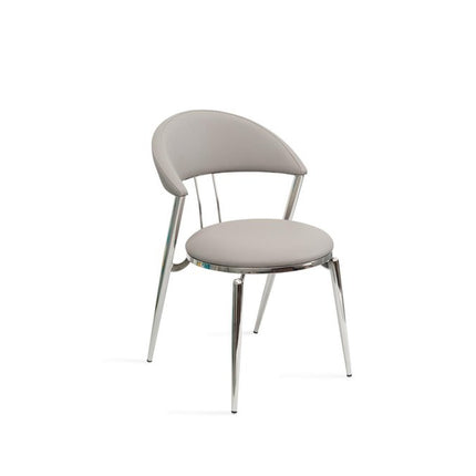 Set of Two Gray and Silver Faux Leather and Stainless Steel Open Back Dining Side Chairs HomeRoots