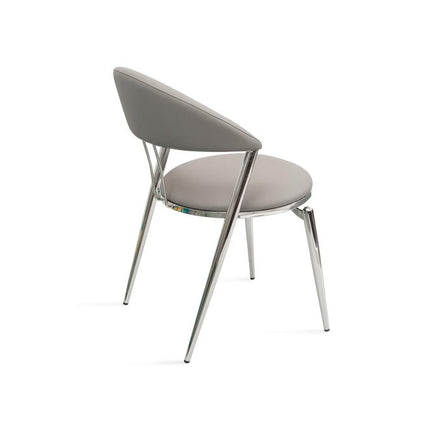 Set of Two Gray and Silver Faux Leather and Stainless Steel Open Back Dining Side Chairs HomeRoots