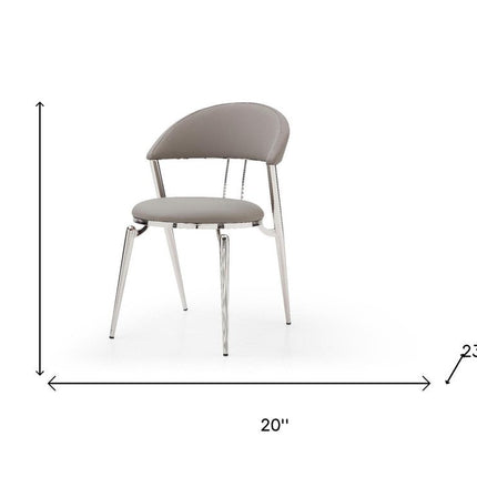 Set of Two Gray and Silver Faux Leather and Stainless Steel Open Back Dining Side Chairs HomeRoots