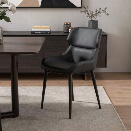 Black Faux Leather and Steel Wing Back Dining Side Chair