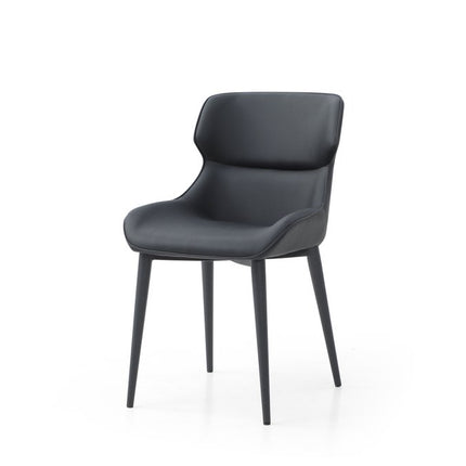 Black Faux Leather and Steel Wing Back Dining Side Chair